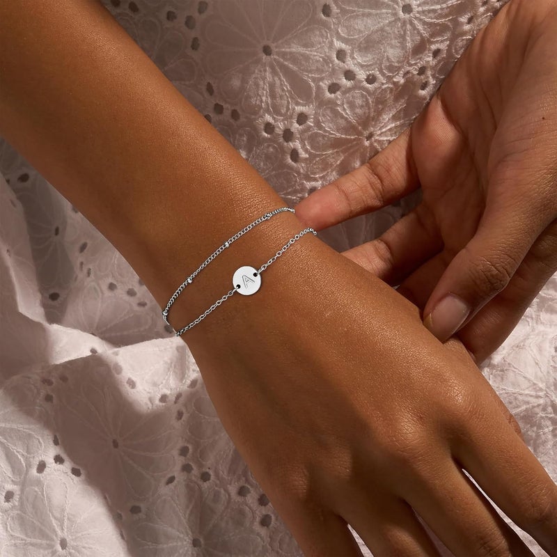 MONOZO Gold Bracelets for Women Girls Jewelry Gifts - Dainty 18K Gold Plated Disc Monogram Letter A-Z Initial Bracelets for Women Trendy Personalized Letter Bracelet Birthday Valentine Gifts for Her - Image 4
